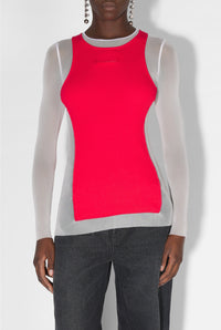 Top à manches longues en tulle - White & Red