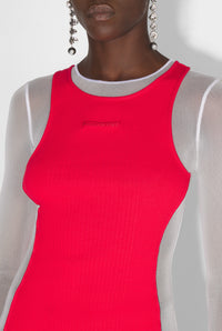 Top à manches longues en tulle - White & Red