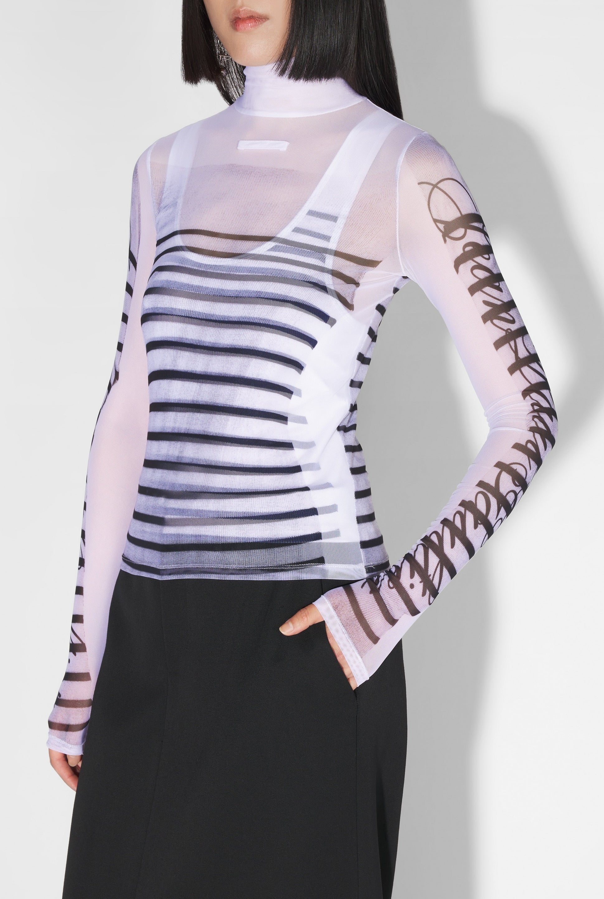 Long-sleeved sailor T-shirt - White & Navy & Black