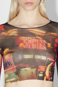 Top court imprimé en tulle - Black & Red & Orange