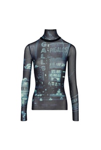 Top à col roulé imprimé en tulle - Navy & Lightblue