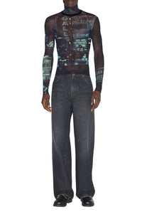 Top à col roulé imprimé en tulle - Navy & Lightblue
