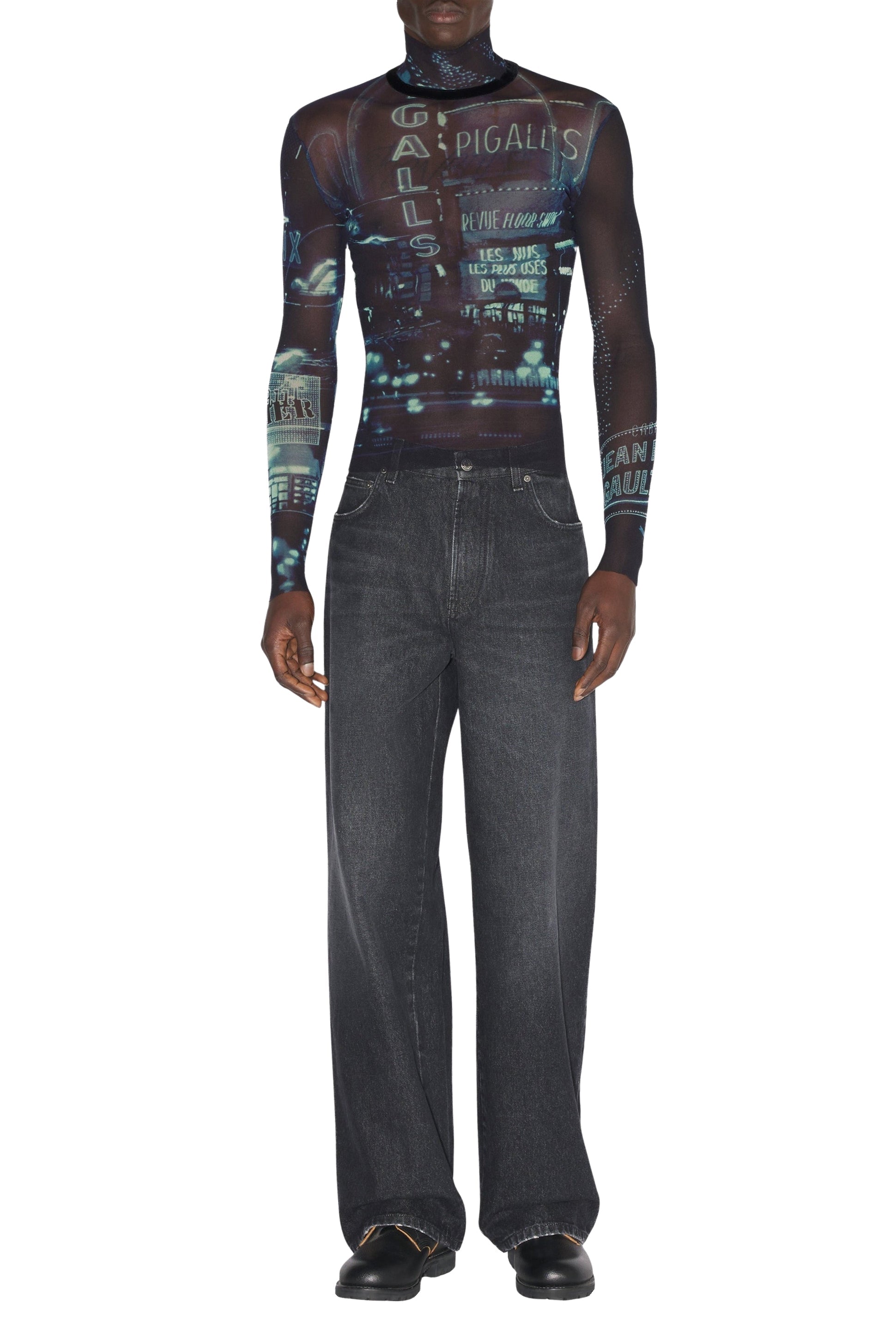 Top à col roulé imprimé en tulle - Navy & Lightblue