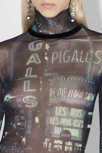 Top à col roulé imprimé en tulle - Navy & Lightblue