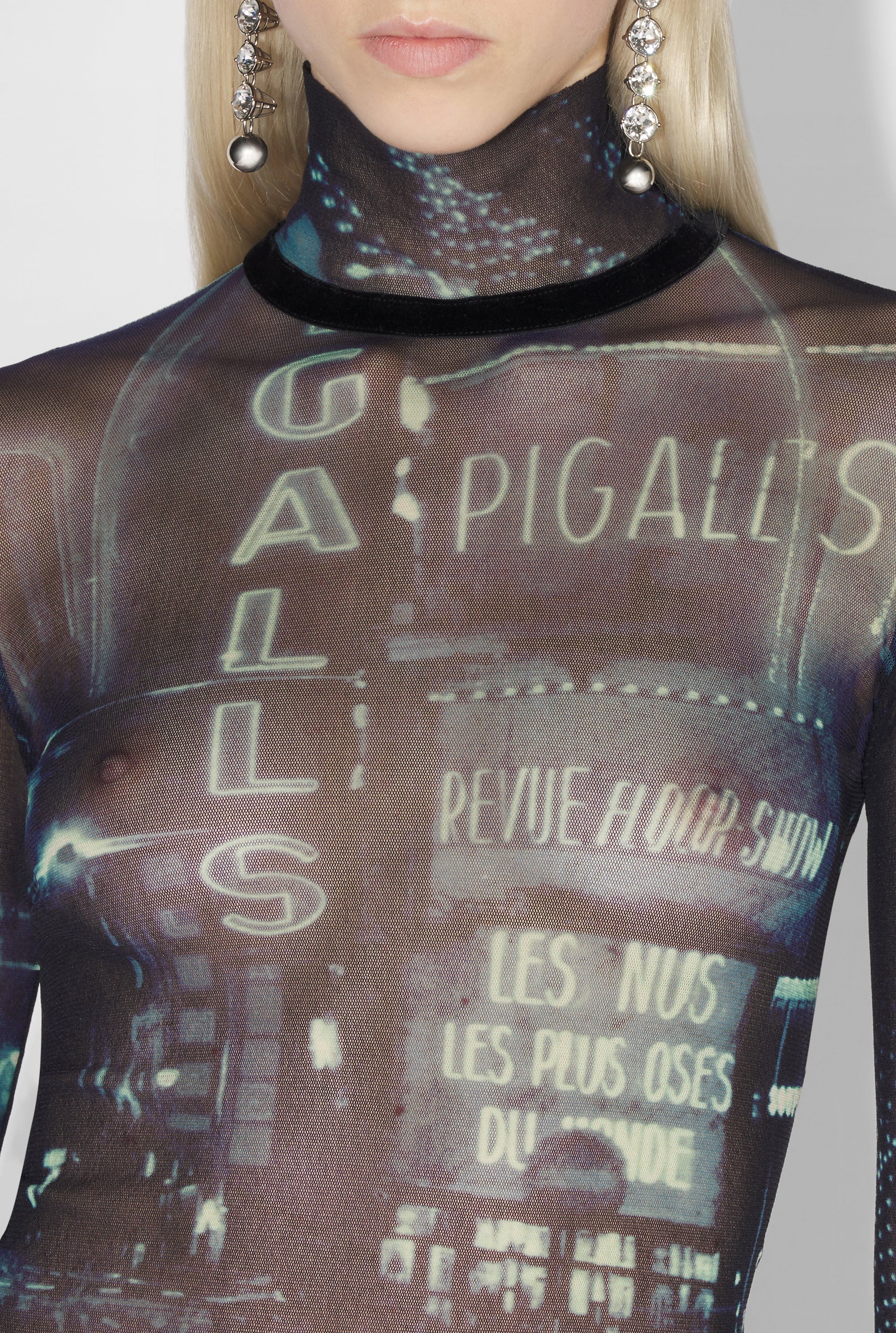 Top à col roulé imprimé en tulle - Navy & Lightblue