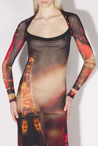 Boléro imprimé en tulle - Black & Red & Orange