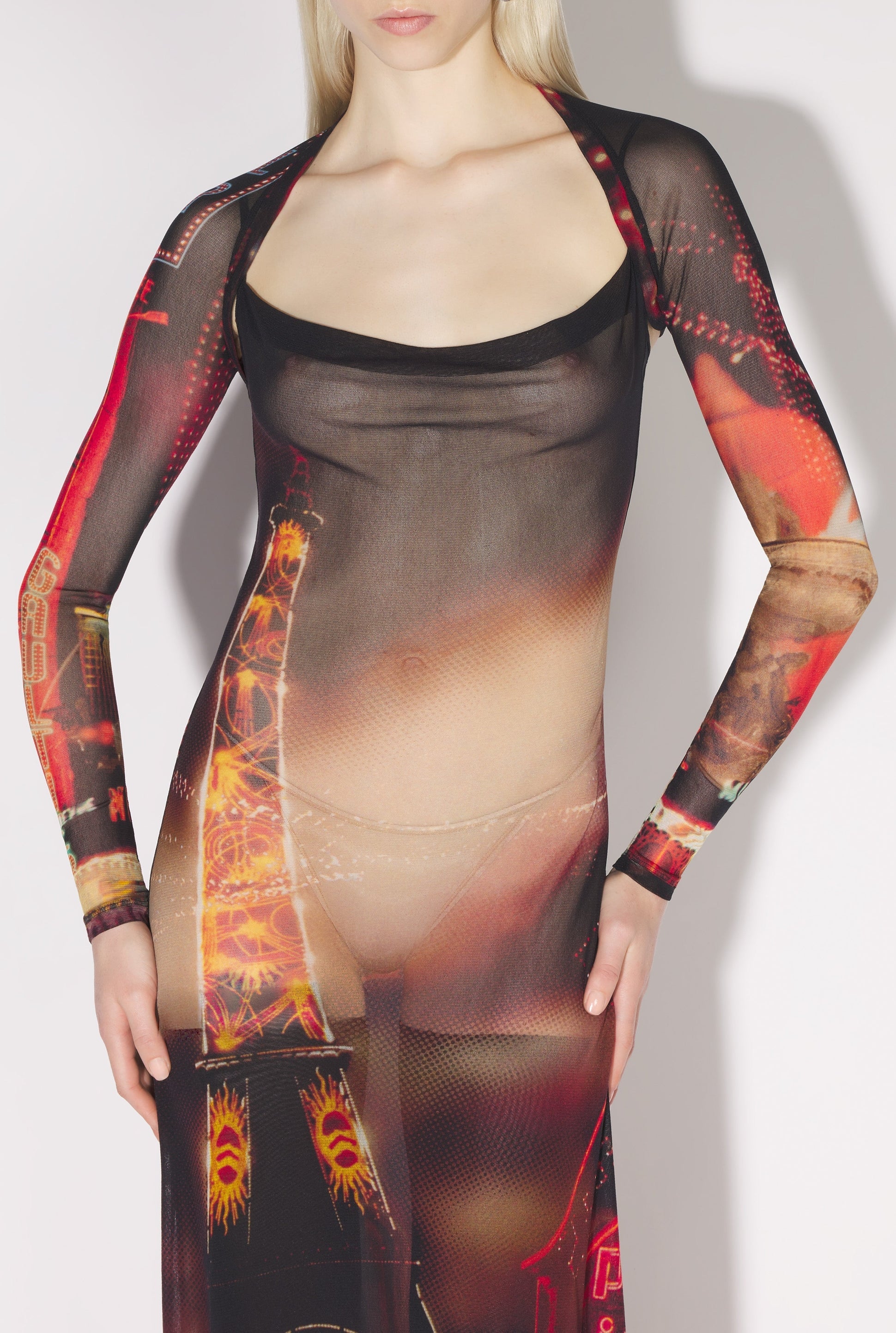 Boléro imprimé en tulle - Black & Red & Orange