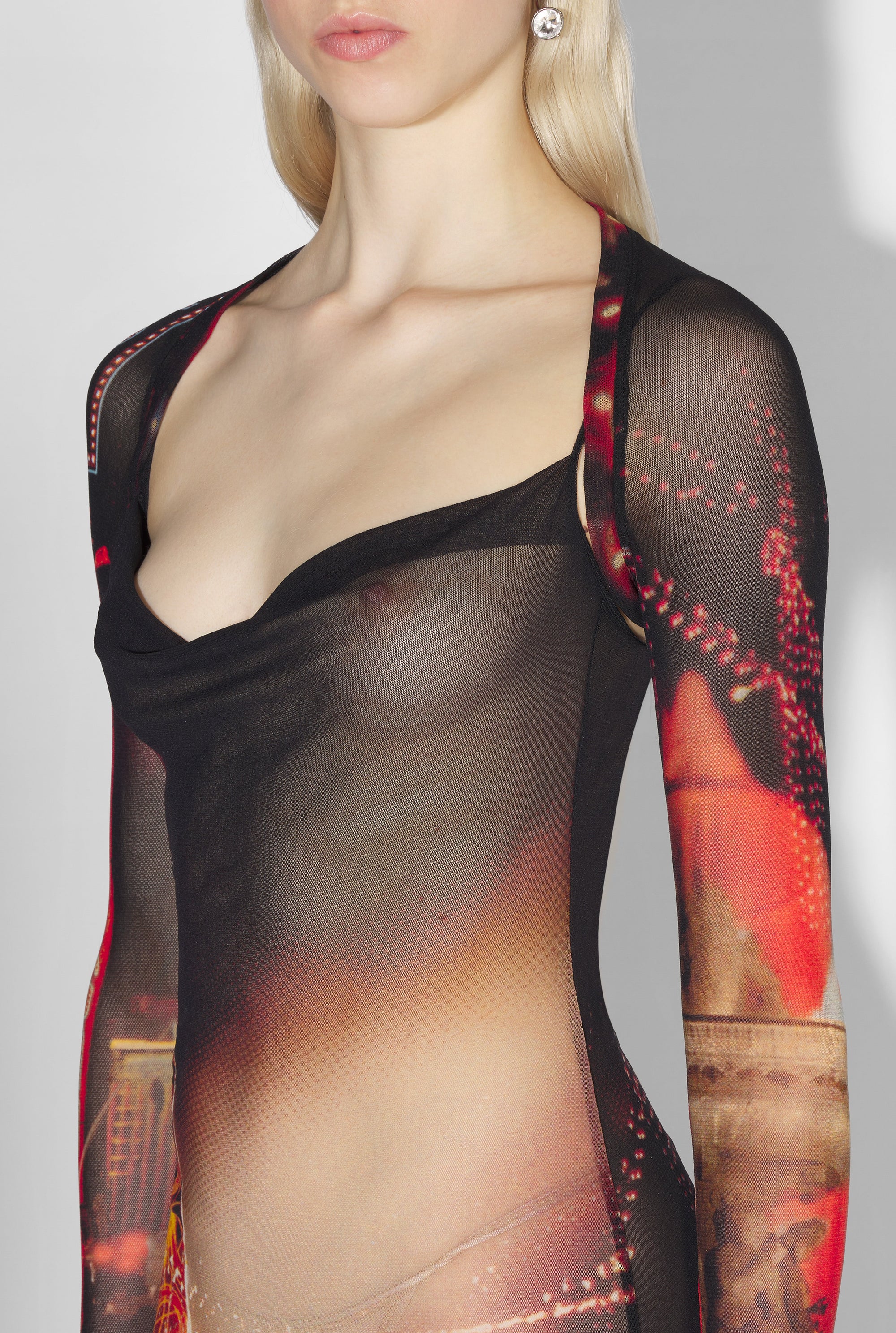 Boléro imprimé en tulle - Black & Red & Orange