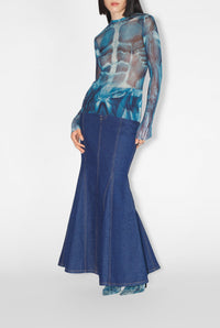 Top imprimé en tulle - Blue & Light Blue