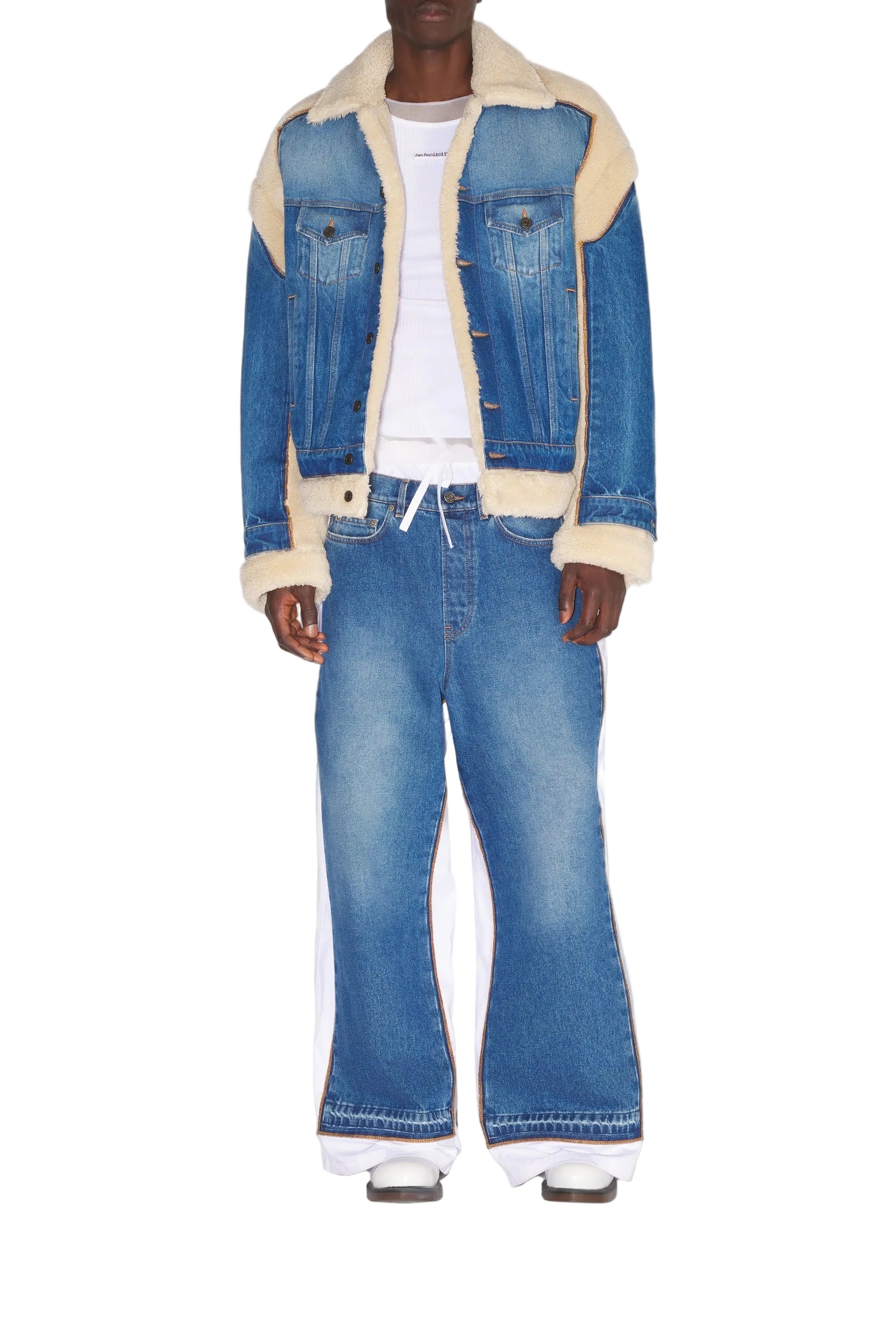 Veste à poches fourrée en denim - Vintage Blue & Beige