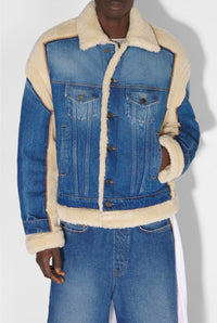 Veste à poches fourrée en denim - Vintage Blue & Beige