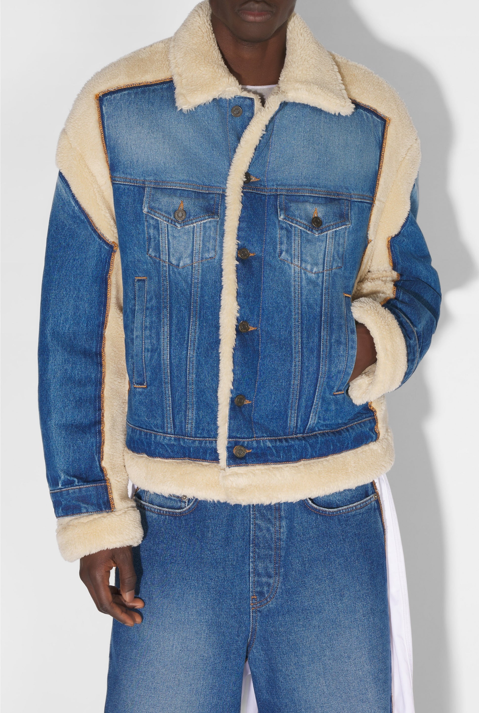 Veste à poches fourrée en denim - Vintage Blue & Beige