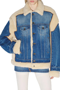 Veste à poches fourrée en denim - Vintage Blue & Beige