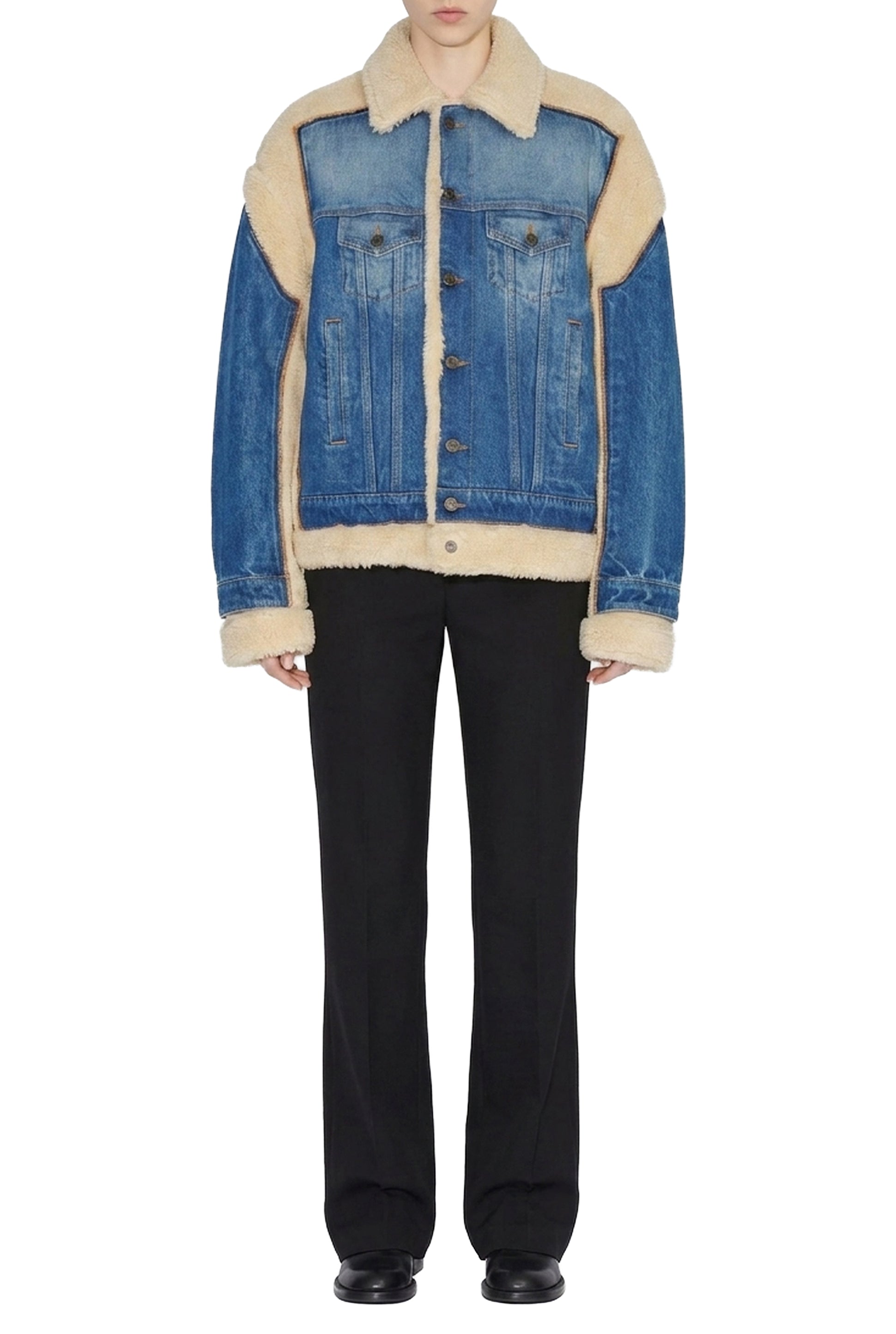 Veste à poches fourrée en denim - Vintage Blue & Beige