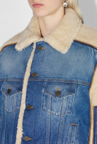 Veste à poches fourrée en denim - Vintage Blue & Beige