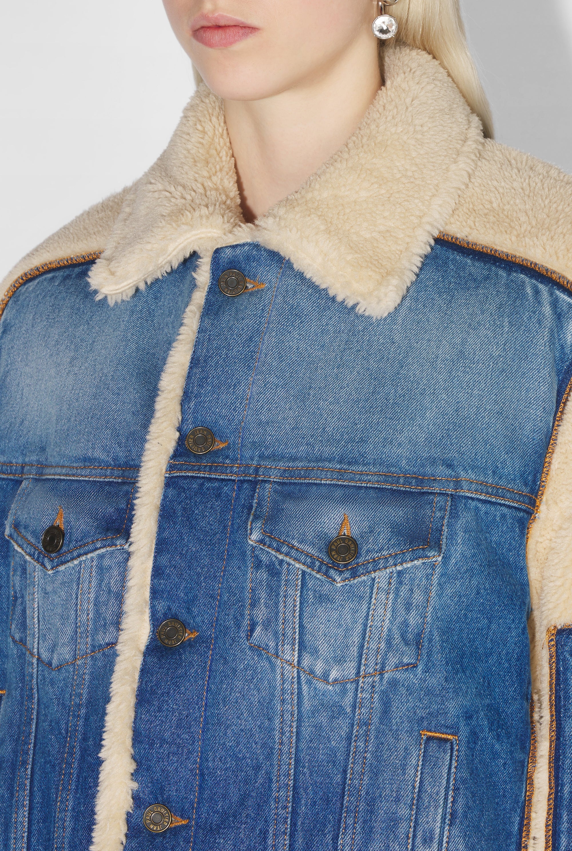 Veste à poches fourrée en denim - Vintage Blue & Beige