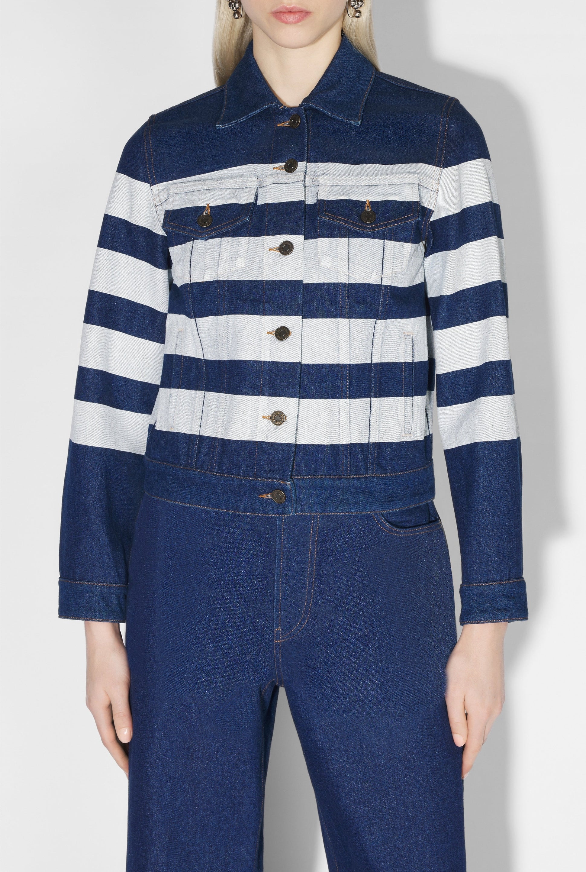Veste marinière en denim - Indigo & White