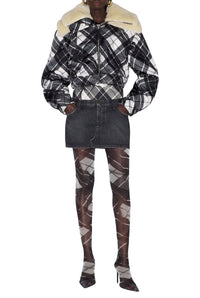 Blouson à motif tartan imprimé - Black & Grey & White