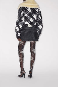 Blouson à motif tartan imprimé - Black & Grey & White