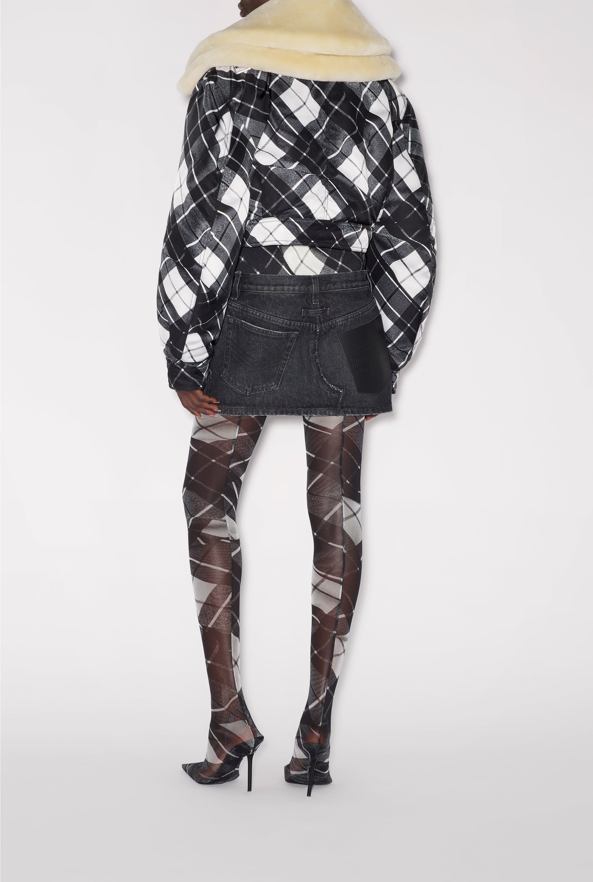 Blouson à motif tartan imprimé - Black & Grey & White