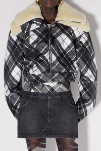 Blouson à motif tartan imprimé - Black & Grey & White