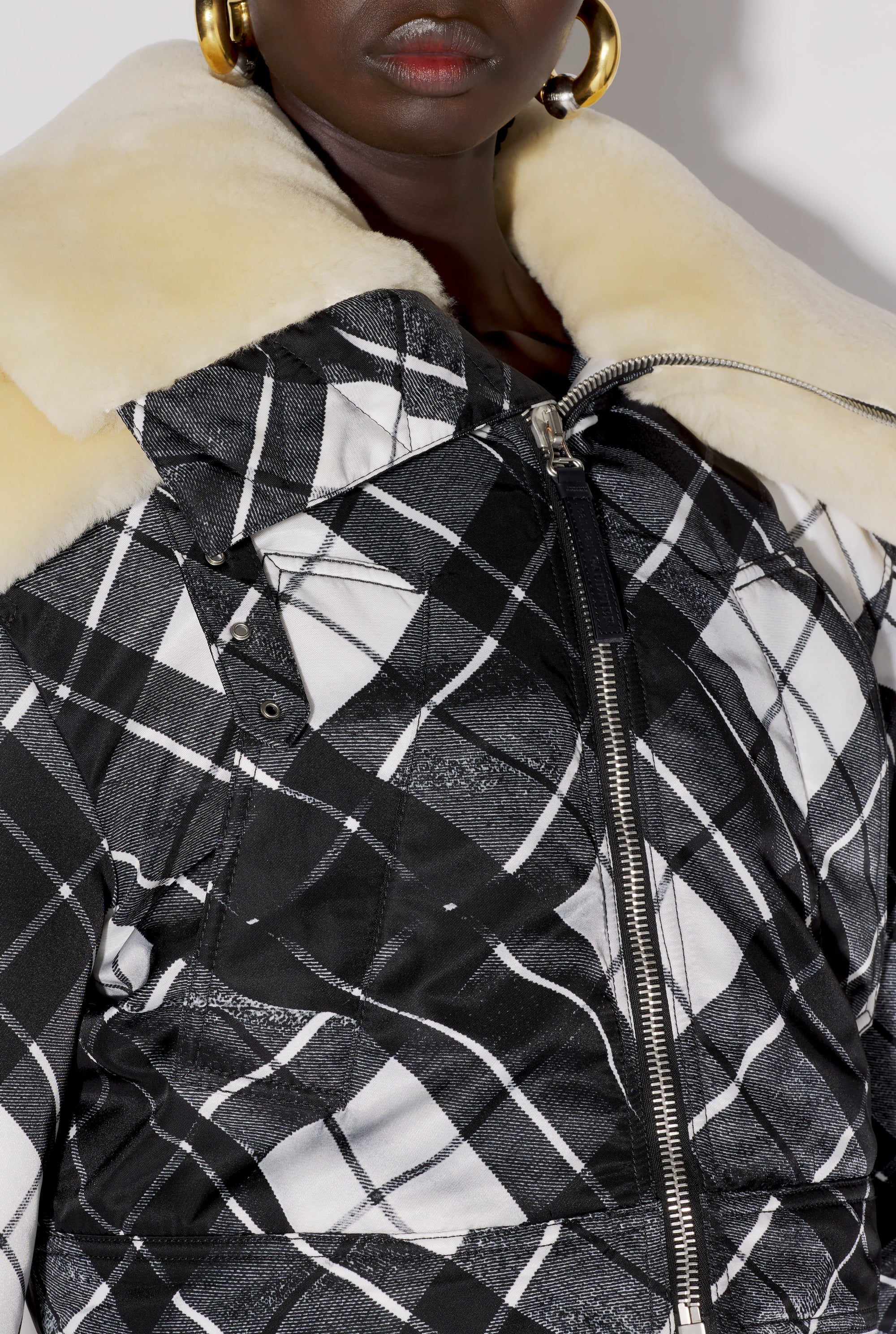 Blouson à motif tartan imprimé - Black & Grey & White