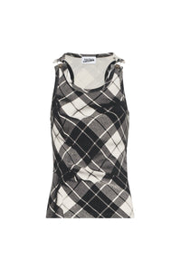 Débardeur à motif tartan et bretelles imprimé - Black & Grey & White