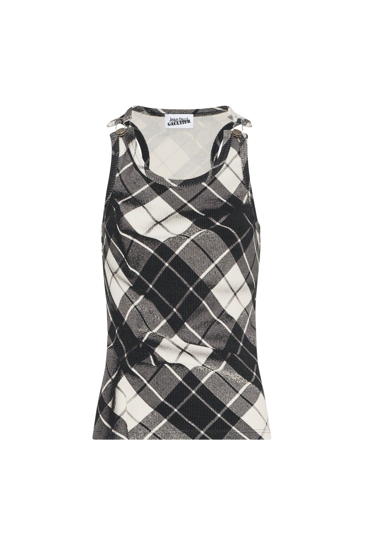 Débardeur à motif tartan et bretelles imprimé - Black & Grey & White