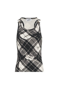 Débardeur à motif tartan et bretelles imprimé - Black & Grey & White