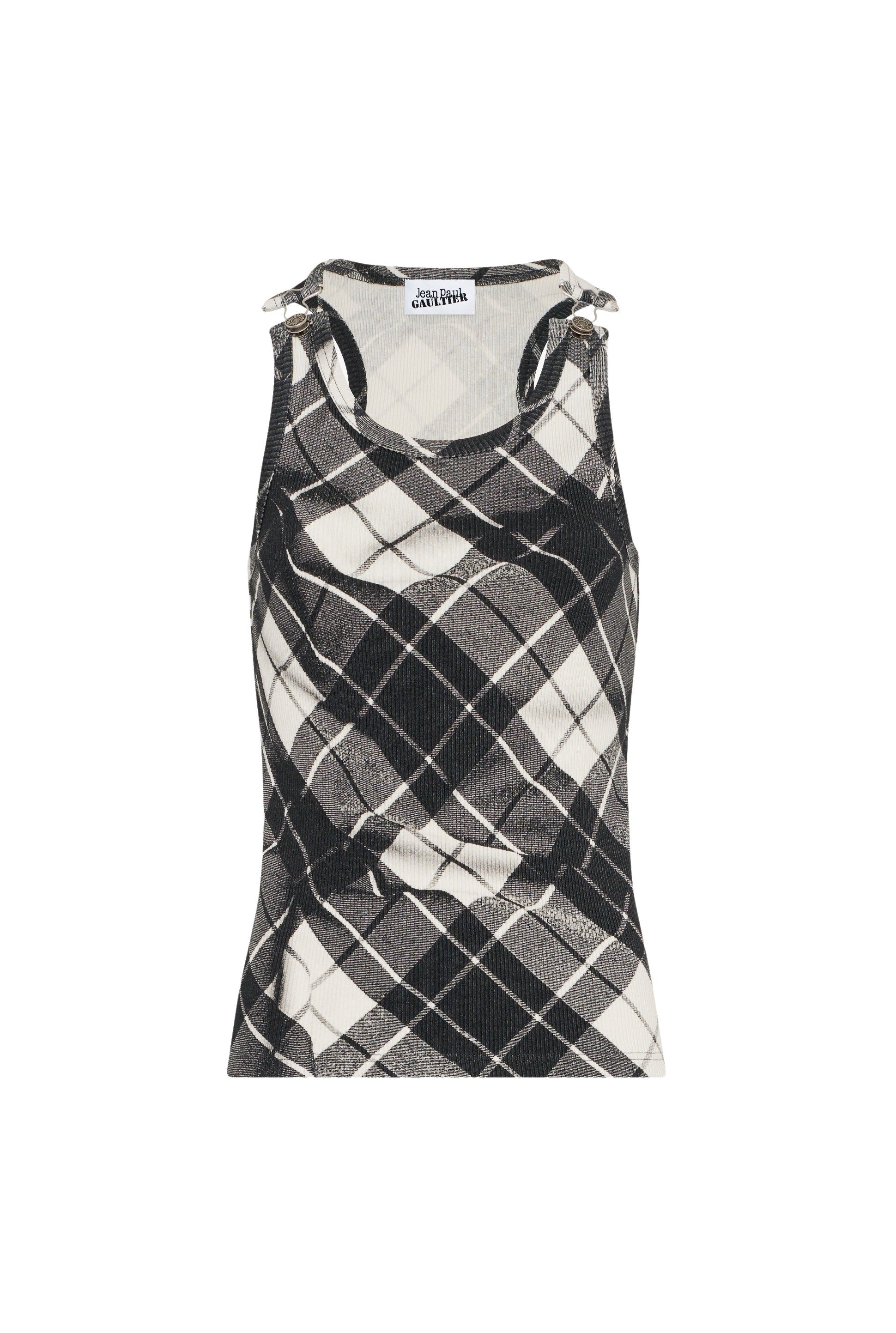 Débardeur à motif tartan et bretelles imprimé - Black & Grey & White