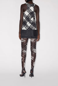 Débardeur à motif tartan et bretelles imprimé - Black & Grey & White