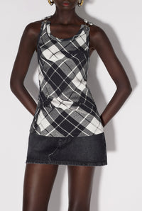 Débardeur à motif tartan et bretelles imprimé - Black & Grey & White