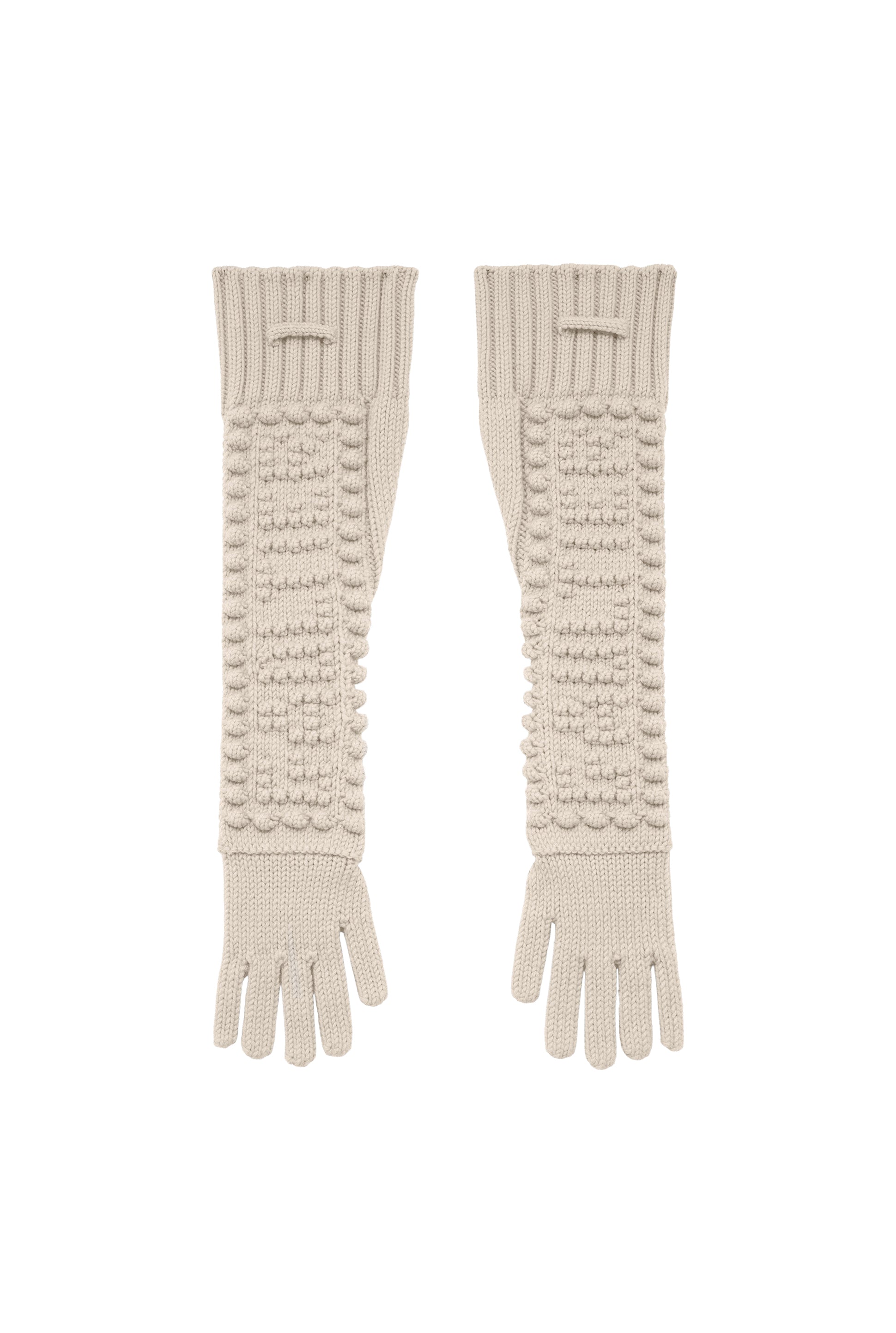 Gants brodés en laine - Cream