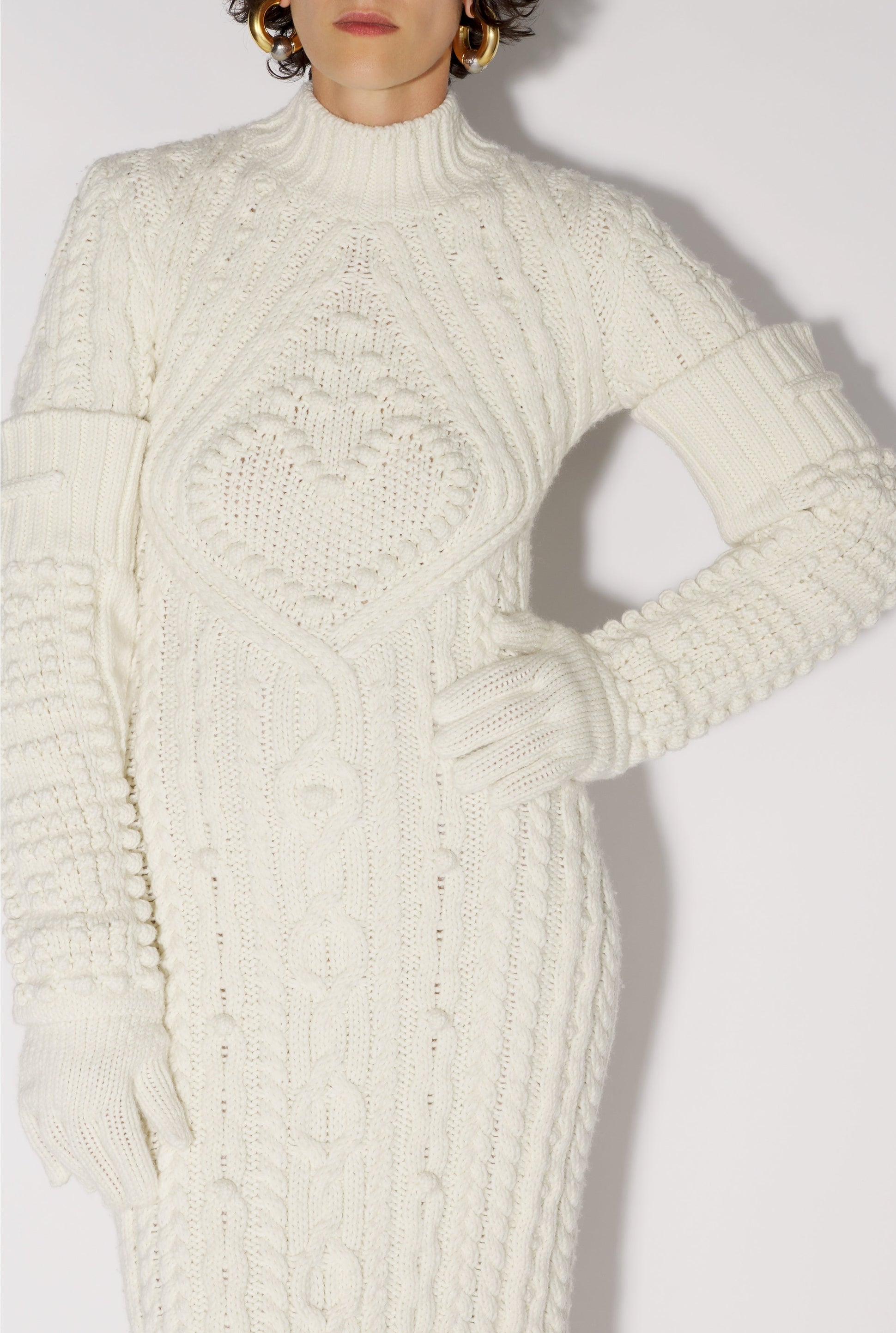 Gants brodés en laine - Cream