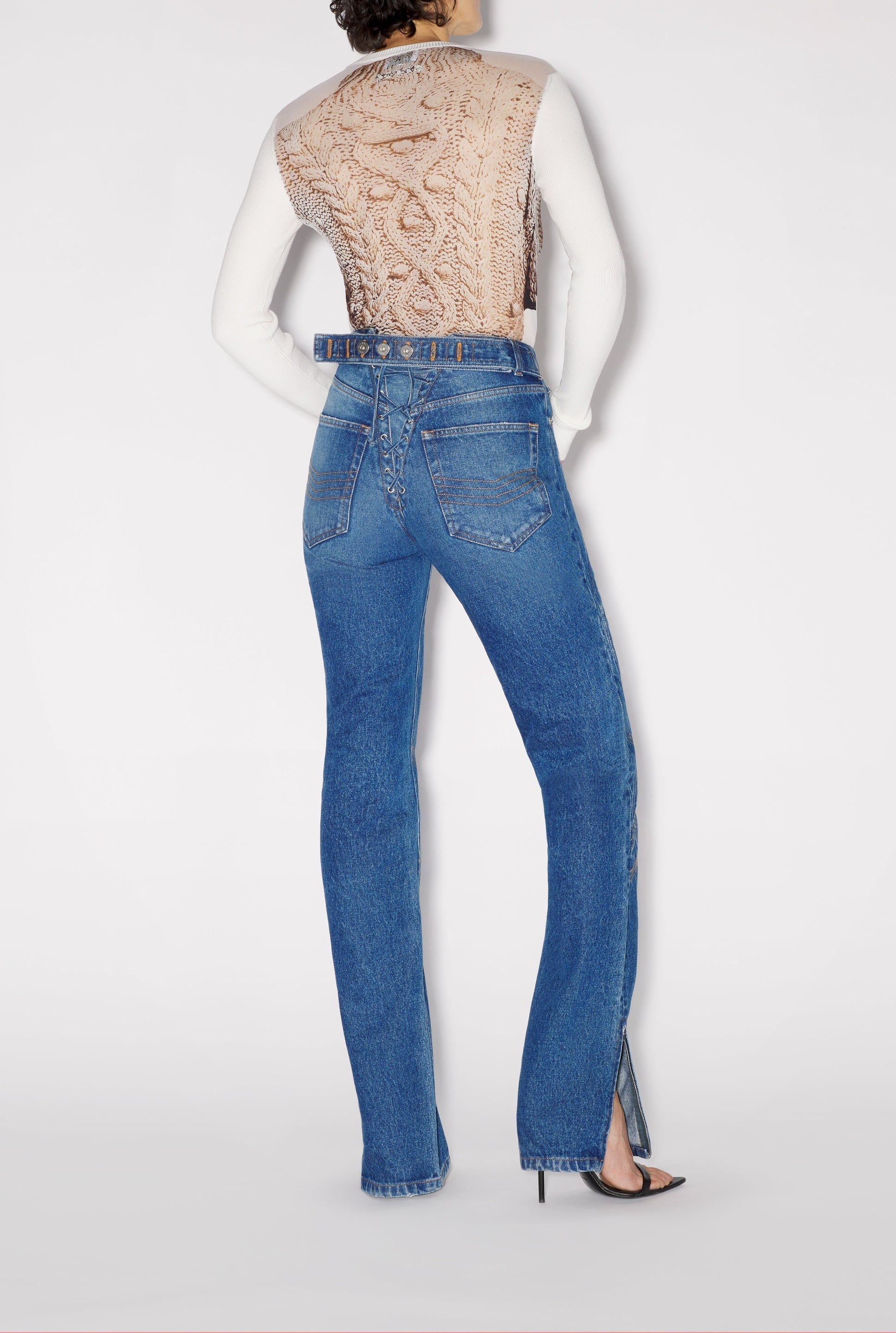Pantalon à lacets au dos en denim - Vintage Blue