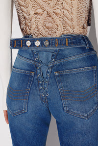 Pantalon à lacets au dos en denim - Vintage Blue