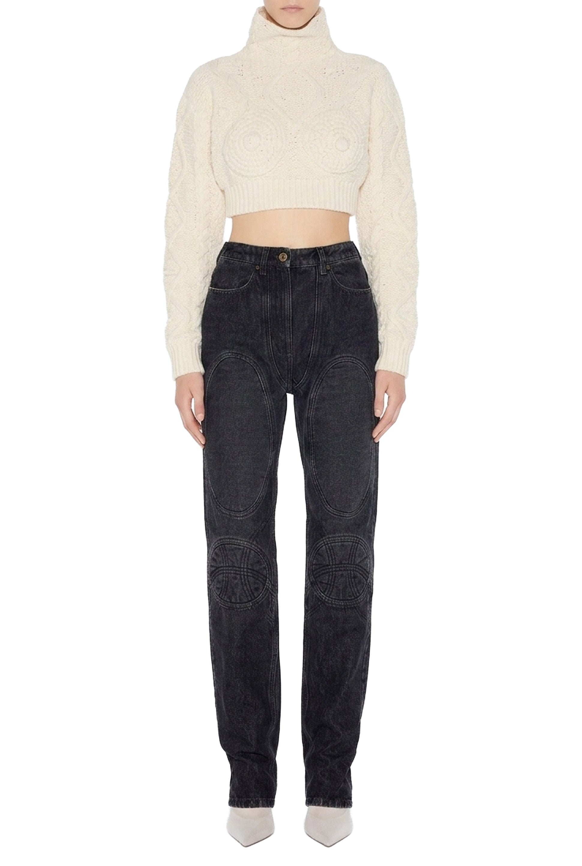 Denim trousers with lace-up back - Vintage Black