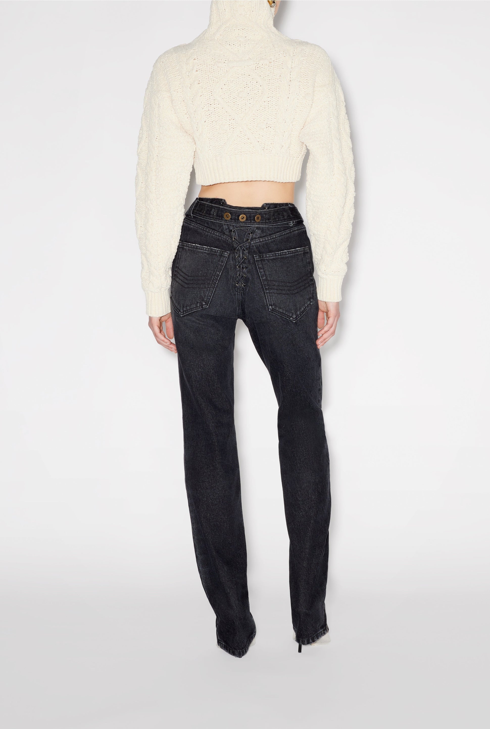 Pantalon à lacets au dos en denim - Vintage Black