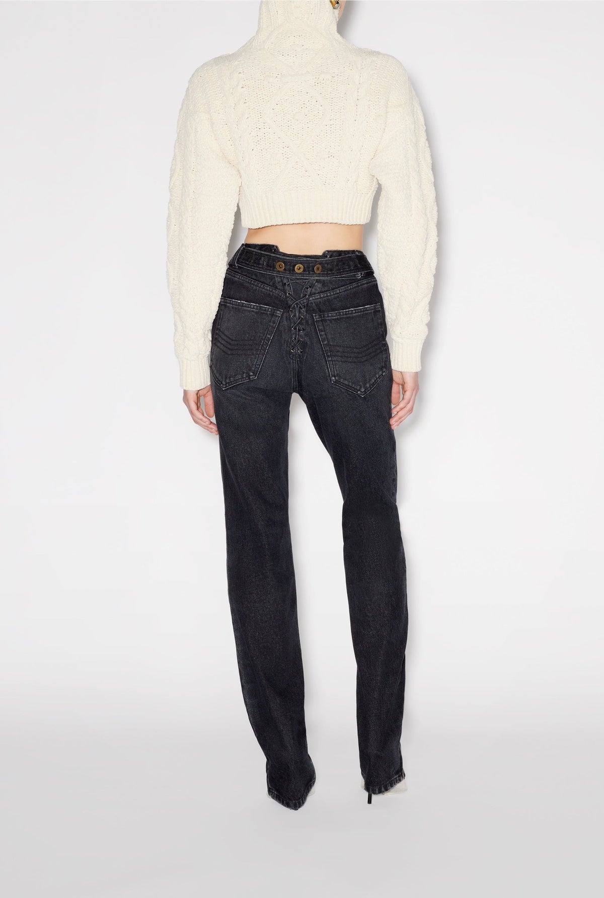 Pantalon à lacets au dos en denim - Vintage Black