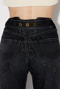 Pantalon à lacets au dos en denim - Vintage Black