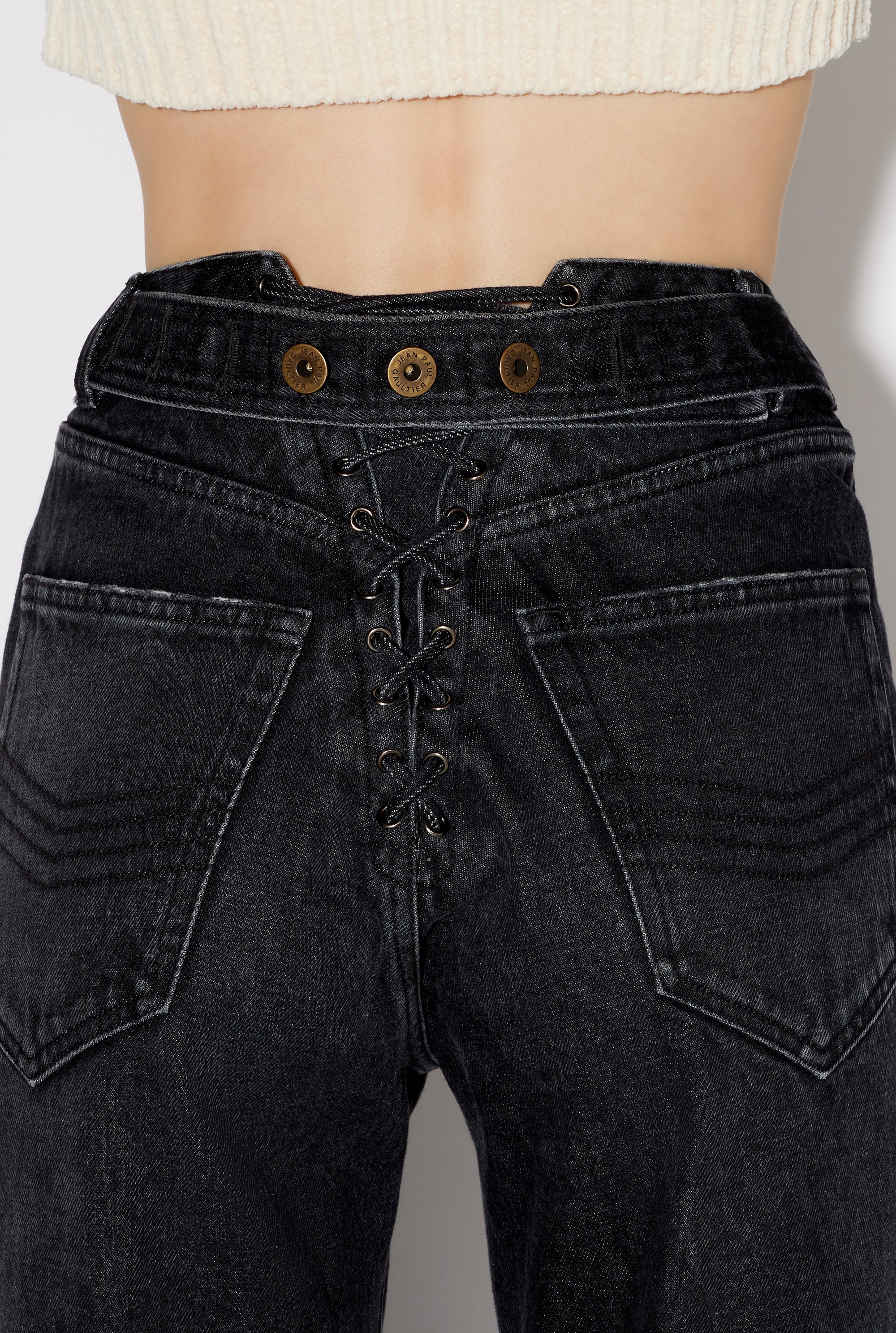 Pantalon à lacets au dos en denim - Vintage Black
