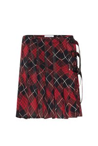 Jupe kilt courte à motif tartan imprimée en tulle - Red & Black & White