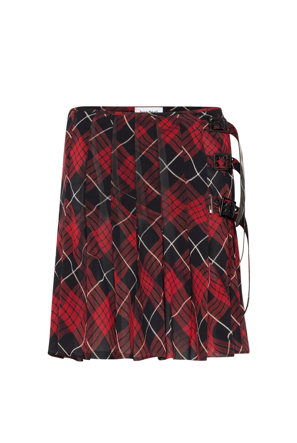 Jupe kilt courte à motif tartan imprimée en tulle - Red & Black & White