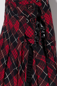 Jupe kilt courte à motif tartan imprimée en tulle - Red & Black & White