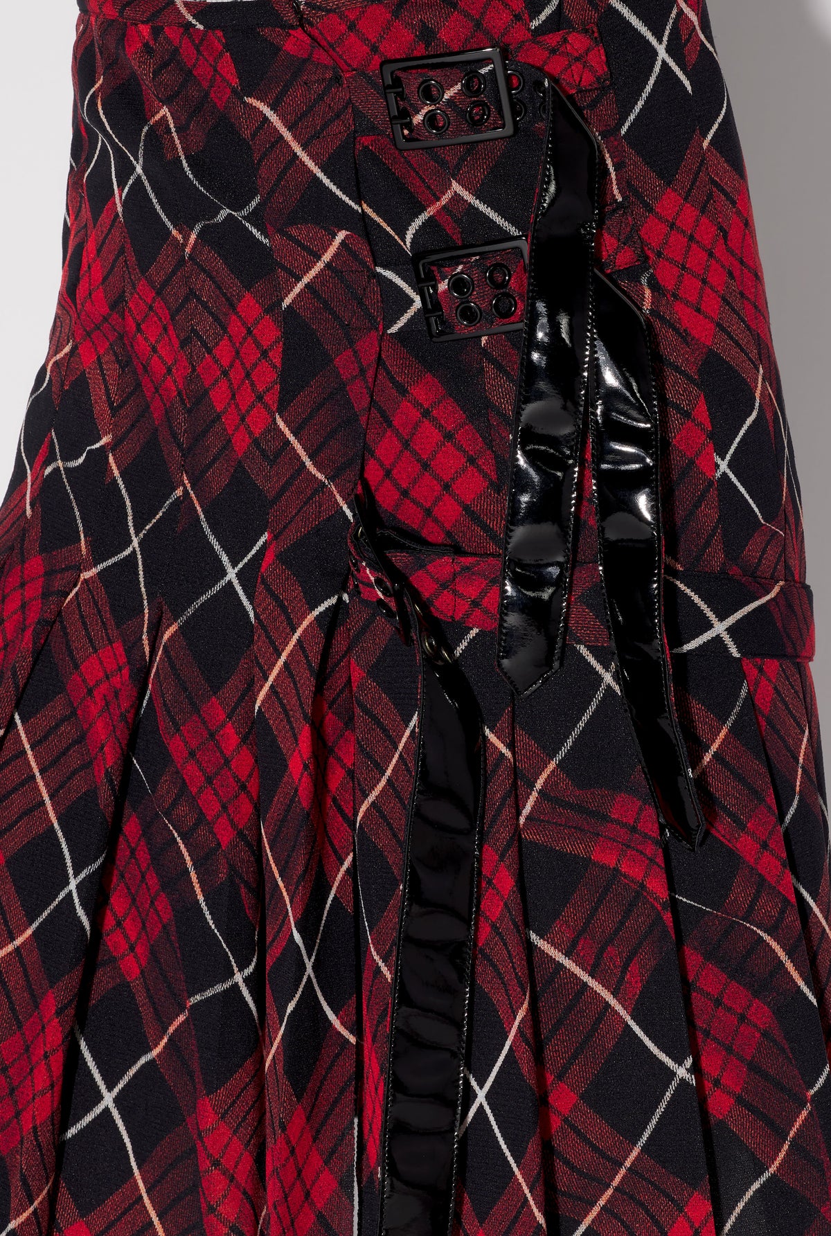 Jupe kilt courte à motif tartan imprimée en tulle - Red & Black & White