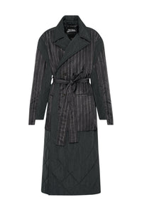 Manteau long matelassé et imprimé - Black & Black