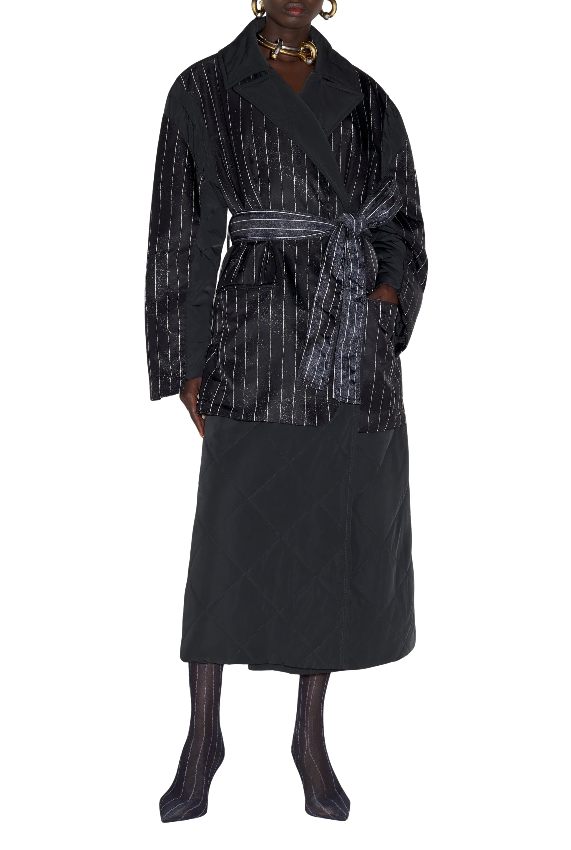Manteau long matelassé et imprimé - Black & Black