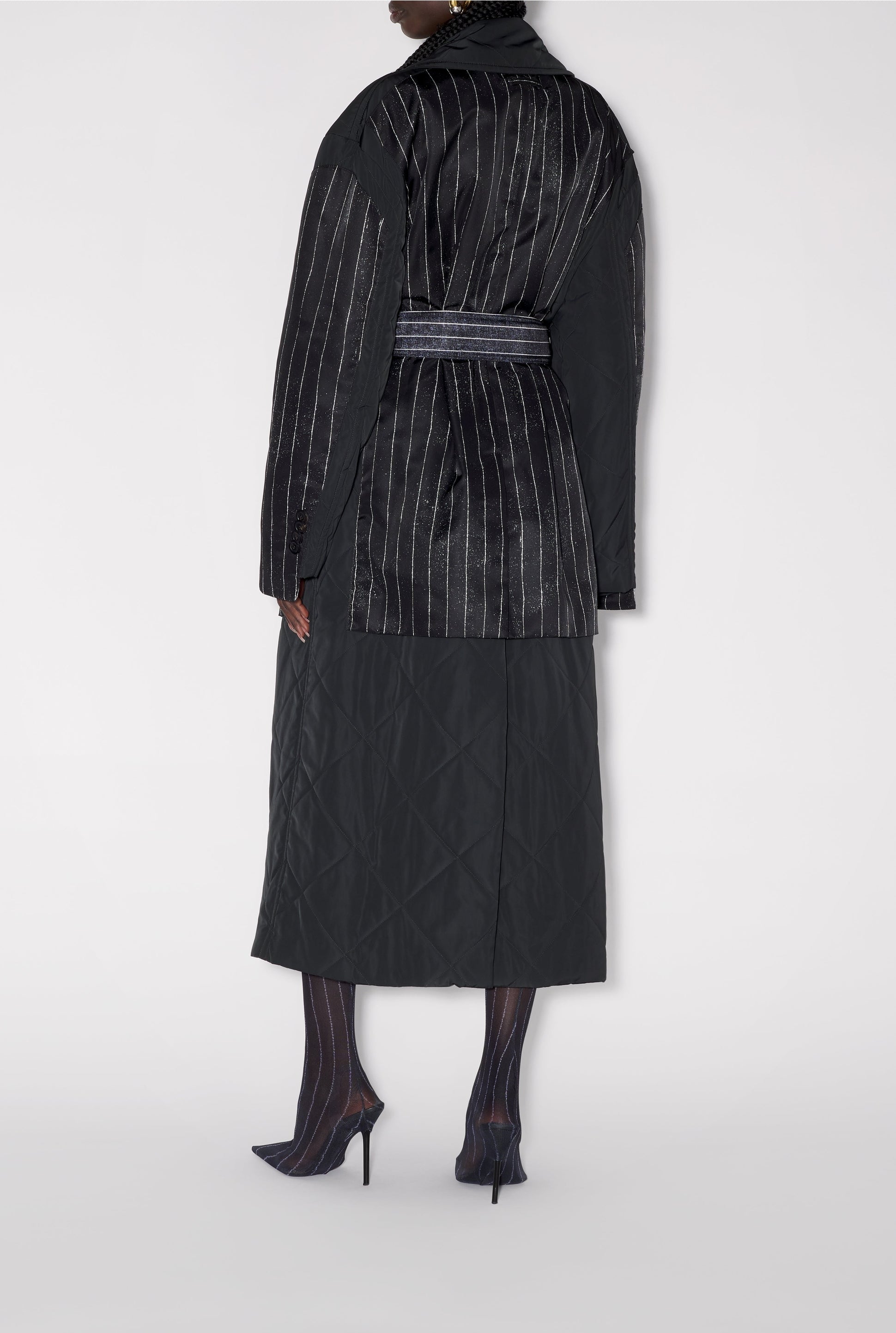 Manteau long matelassé et imprimé - Black & Black