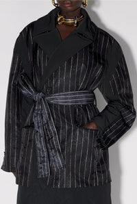 Manteau long matelassé et imprimé - Black & Black