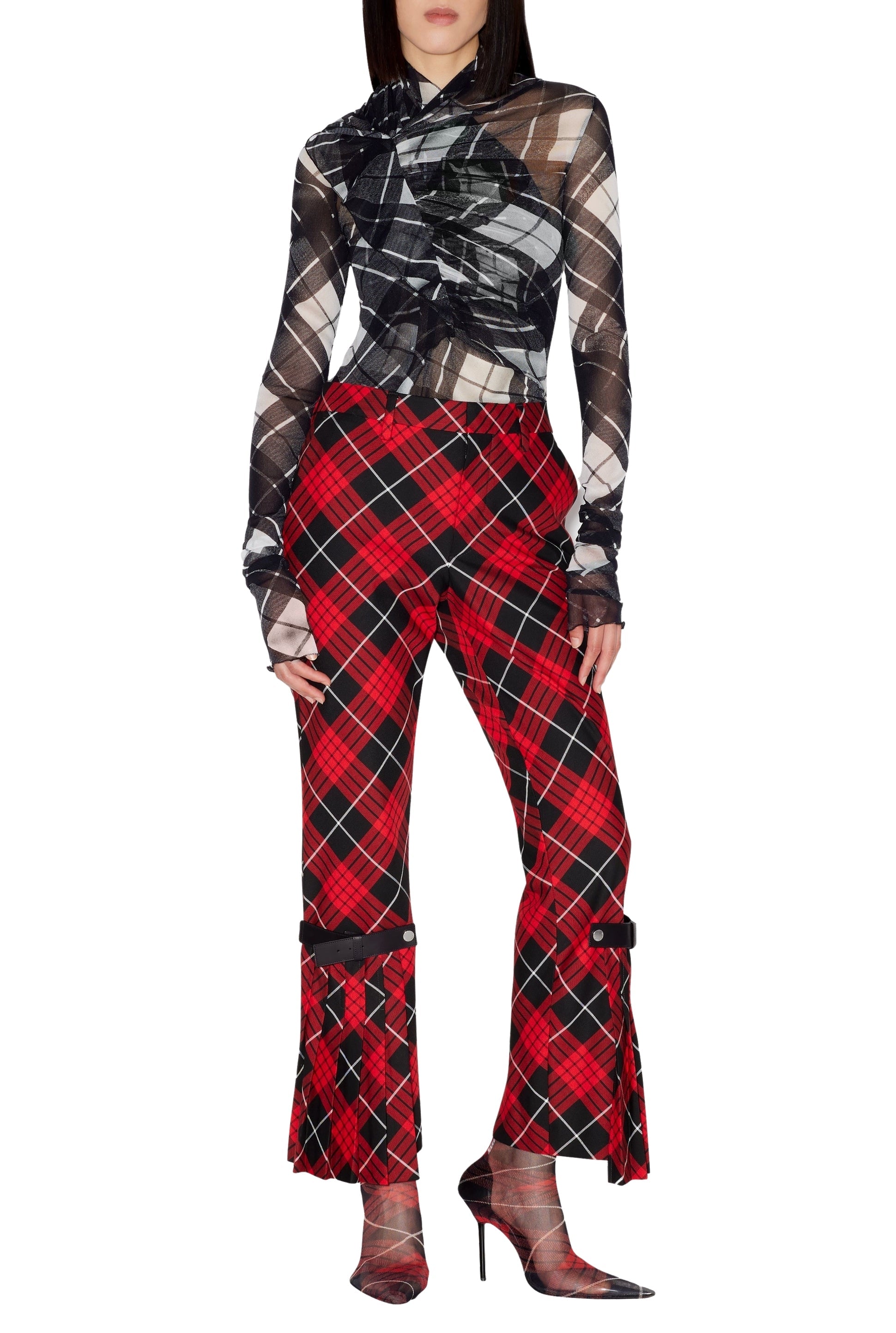 Pantalon à motif tartan imprimé - Red & Black & White